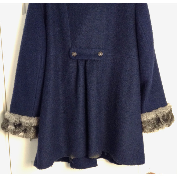 Vtg Penny Lane Coat 2X Blue Wool Blend Shearling Sherpa Faux Fur Afghan Winter - Picture 6 of 12